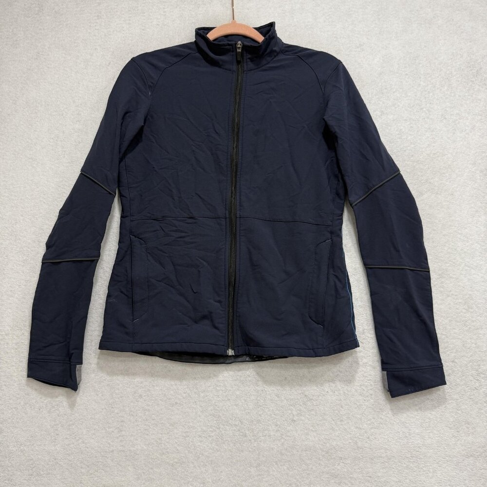 Aether Track Jacket Womens 3 Blue Softshell Full Zip Thumbholes Running Athletic